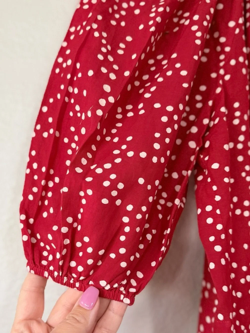 MADEWELL S Shirred Puff-Sleeve Top in Dot • Festival Red Classic Scattered Dots